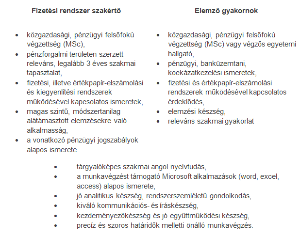 Az MNB fizetési rendszer szakértőt / elemző gyakornokot keres