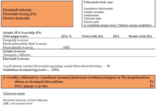 Így fog kinézni a rezsicsökkentett számla