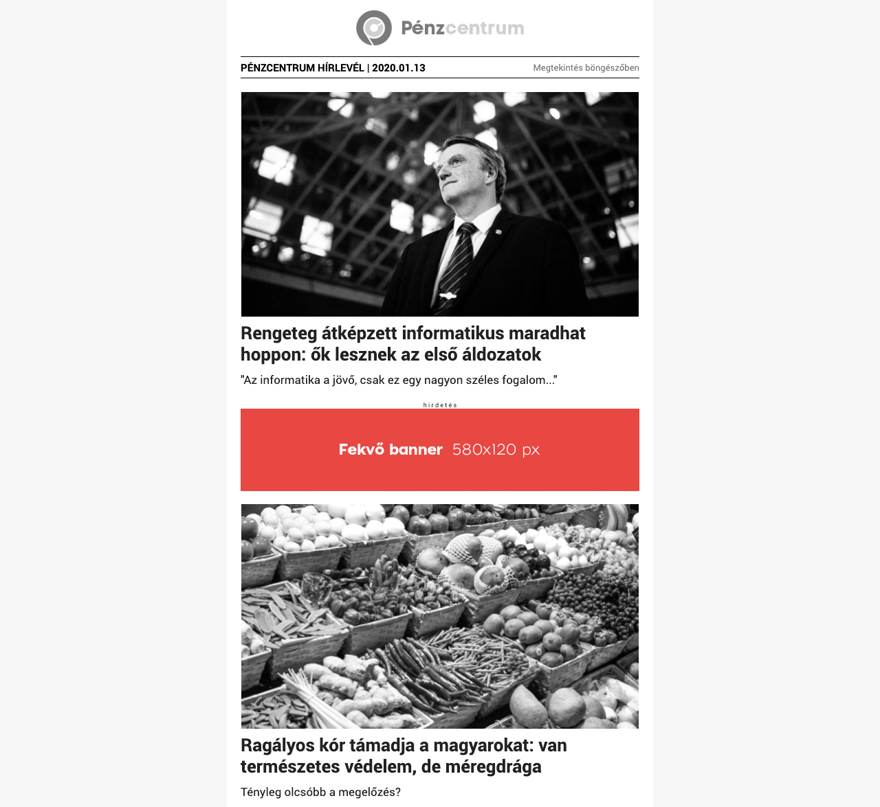 Hírlevél Fekvő banner