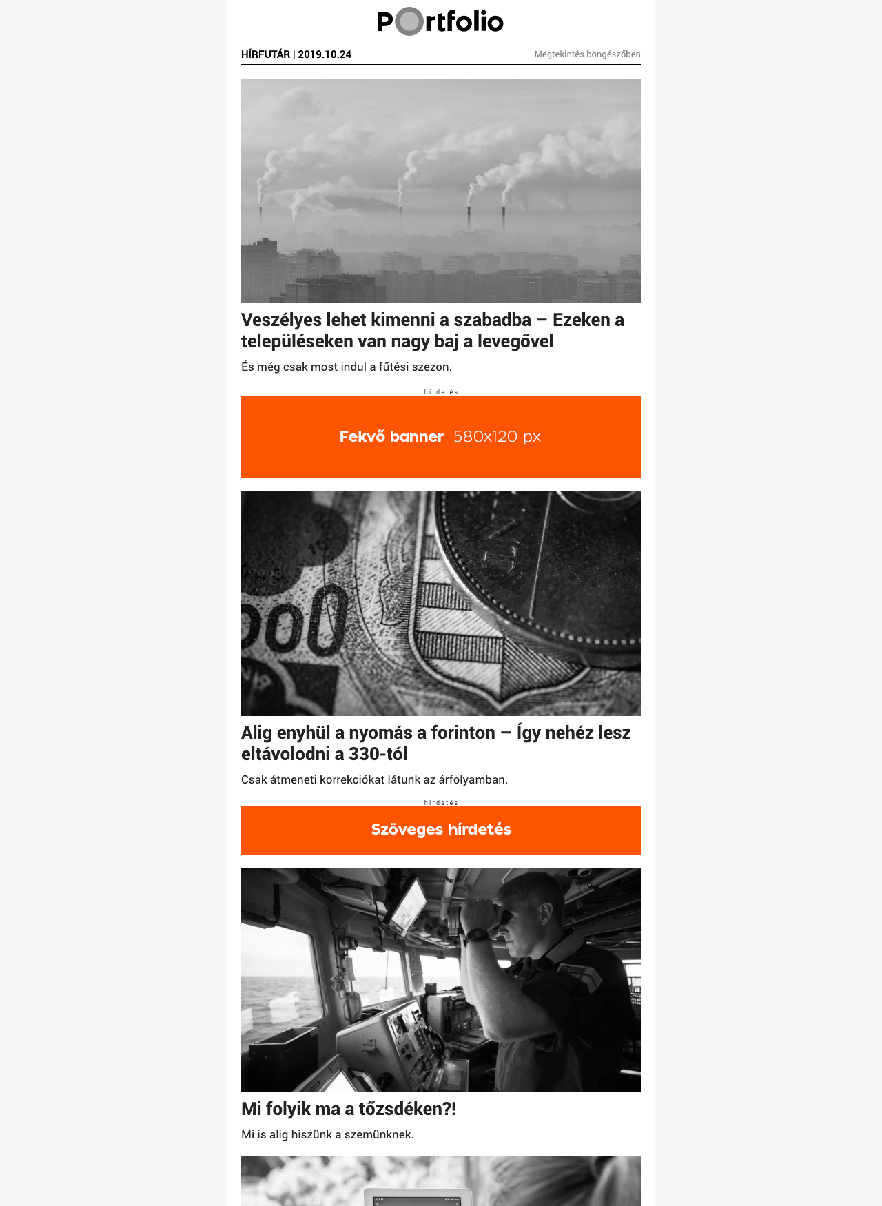 Hírlevél Fekvő banner + szöveges hirdetés